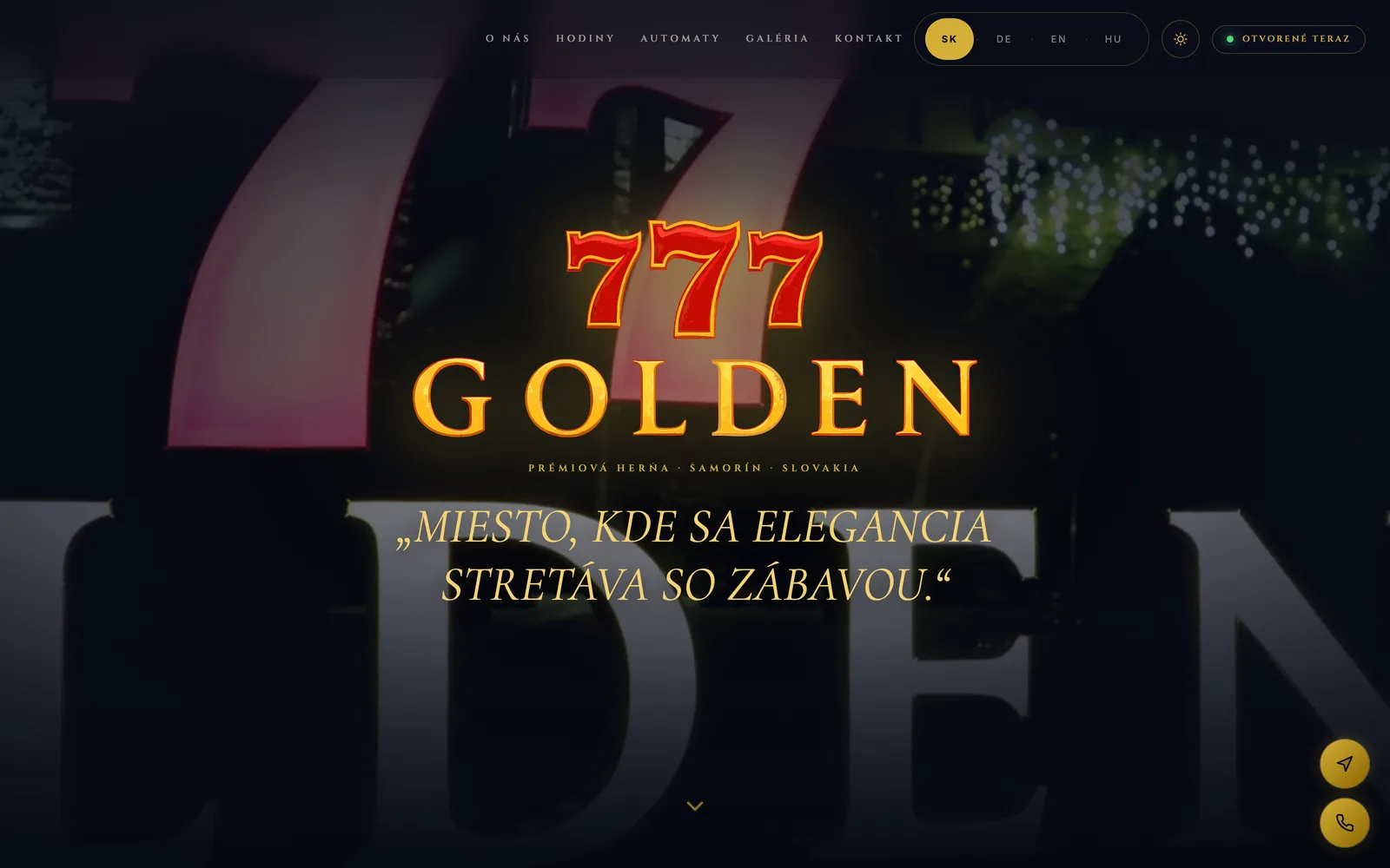 Úvodná stránka golden777.sk — herňa Golden 777 v Šamoríne