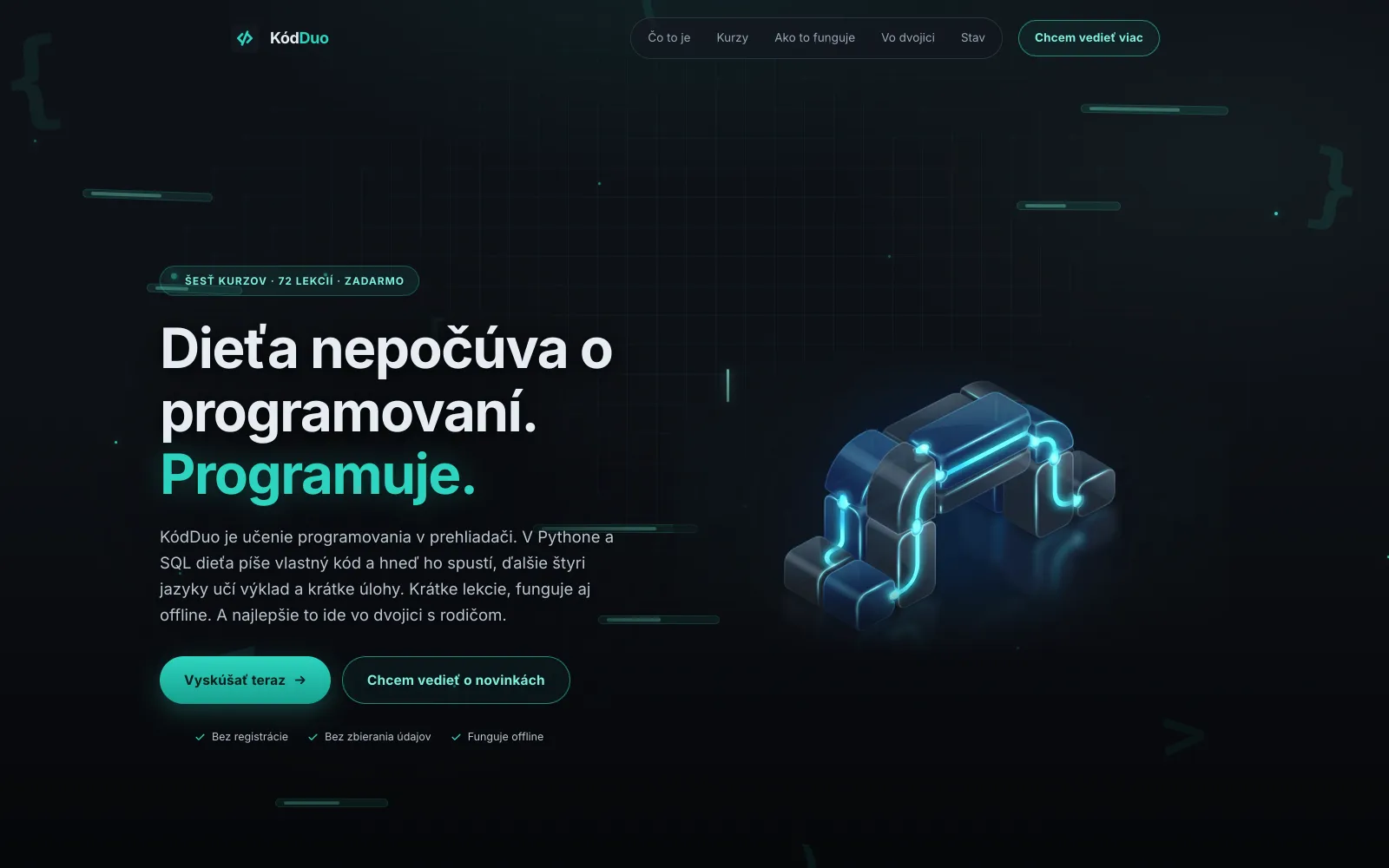 Úvodná stránka kodduo.sk — deti sa učia programovať
